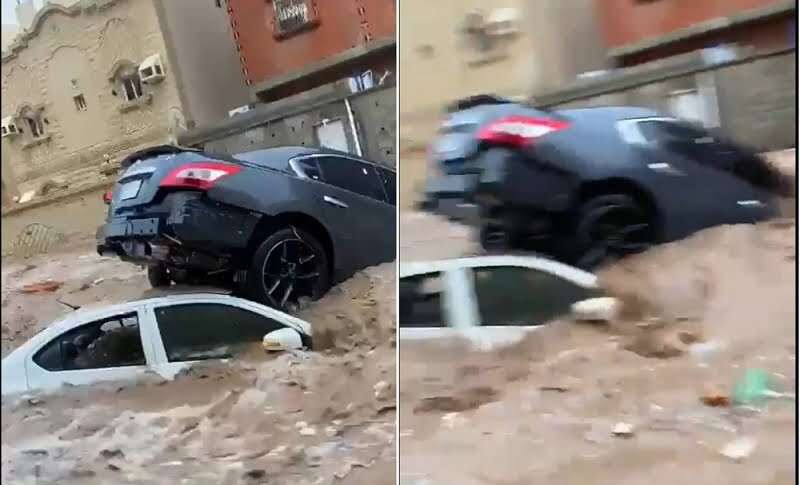 شاهد: أقوى مقطع لسيول جدة في السعودية وهي تراكم السيارات فوق... مساحة نت | شاهد: أقوى مقطع لسيول جدة في السعودية وهي تراكم السيارات فوق بعضها اليوم (فيديو)