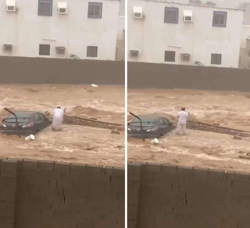 شاهد: مواطن سعودي تحاصره سيول الأمطار في جدة من كل... مساحة نت | شاهد: مواطن سعودي تحاصره سيول الأمطار في جدة من كل الاتجاهات.. لن تصدق ما الذي فعله؟ (فيديو)