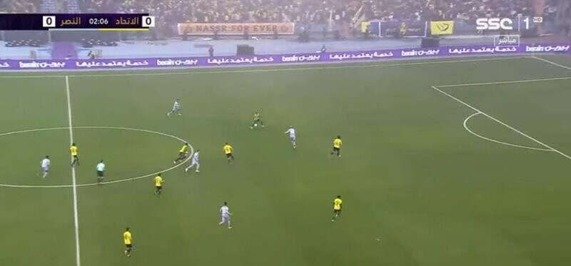 النصر والاتحاد الاتحاد يتقدم بهدف في مرمى النصر في نصف نهائي كأس السوبر السعودي (منصات تواصل)