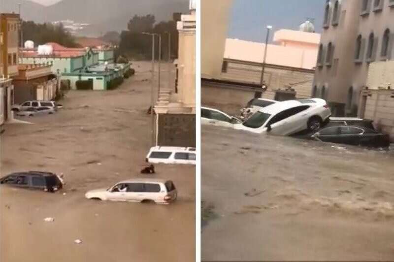 الطائف مساحة نت | شاهد: مقاطع جديدة لغرق أحياء في الطائف السعودية جراء سيول الأمطار (فيديو)